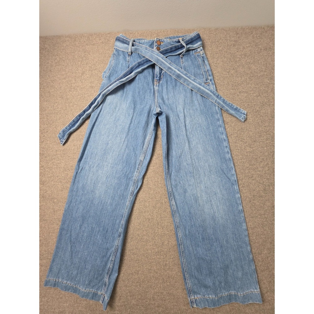 Boden Jeans Womens Size 6 Blue Denim Medium Wash Tie Waist Wide Leg Streetwear